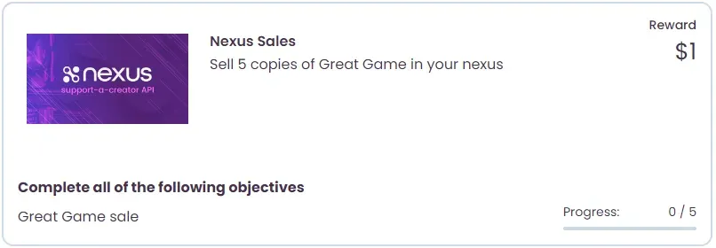 A bounty objective that counts only sales of a single titled product in your Nexus.